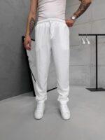 Premium İmzalı Seri Rahat Kalıp Keten Jogger Pantolon -Beyaz