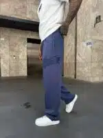 'SW' Lazer İşleme Lastikli Stoper Paça Baggy Eşofman – İndigo