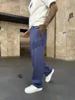 'SW' Lazer İşleme Lastikli Stoper Paça Baggy Eşofman – İndigo - Görsel 2