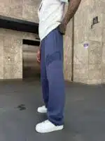 'SW' Lazer İşleme Lastikli Stoper Paça Baggy Eşofman – İndigo - Görsel 3