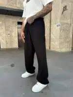 'SW' Lazer İşleme Lastikli Stoper Paça Baggy Eşofman – Siyah - Görsel 8