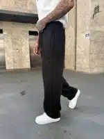 'SW' Lazer İşleme Lastikli Stoper Paça Baggy Eşofman – Siyah - Görsel 4