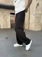 'SW' Lazer İşleme Lastikli Stoper Paça Baggy Eşofman – Siyah - Görsel 6