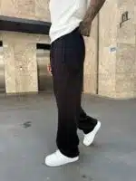 'SW' Lazer İşleme Lastikli Stoper Paça Baggy Eşofman – Siyah - Görsel 9