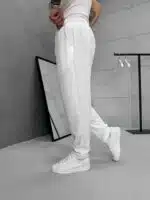 Premium İmzalı Seri Rahat Kalıp Keten Jogger Pantolon -Beyaz - Görsel 4